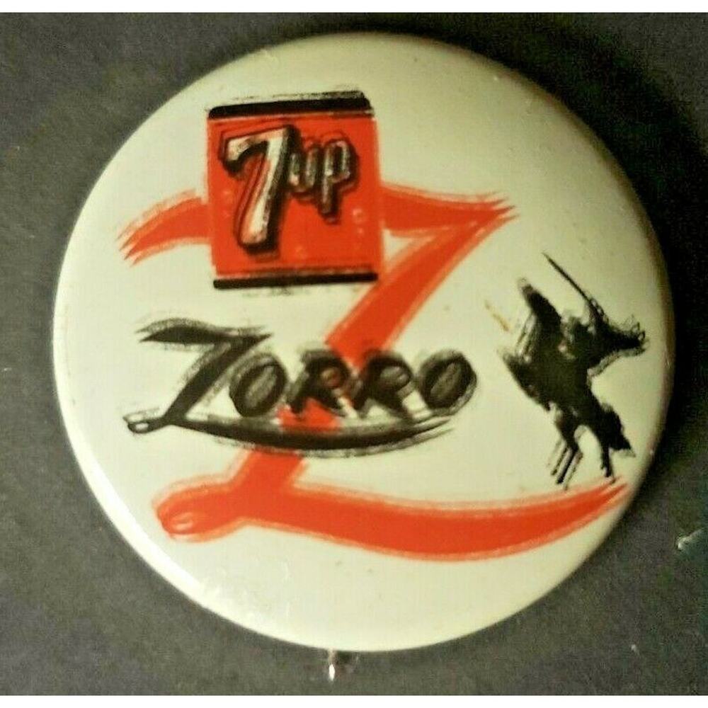 Rare Misprint 7up Soda & Walt Disney Zorro‎ Movie Promo Button Pin NOS 1957